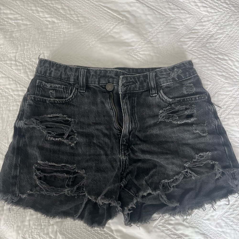 American Eagle Black Distressed Jean Shorts